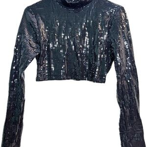 AKIRA Shimmering Black Sequin Crop Top